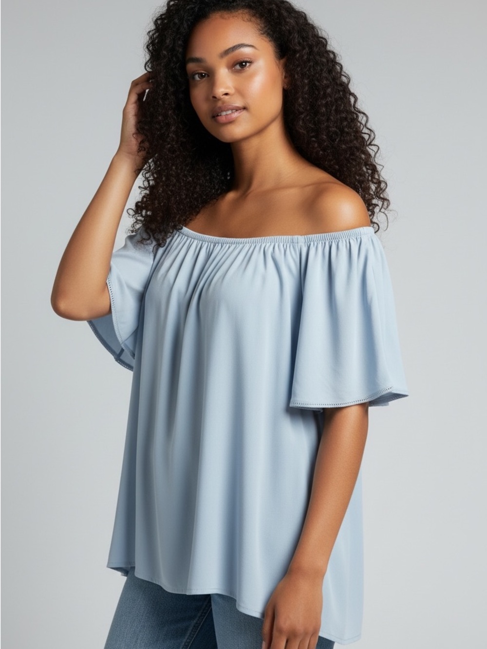 Grace Elements plus size Light Blue Flutter Sleeve Women's Top size 3X